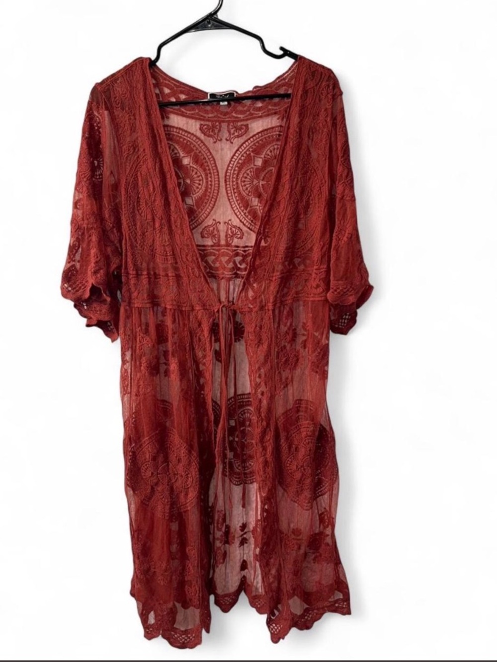 ViVI Sheer Lace Kimono Robe in Rust